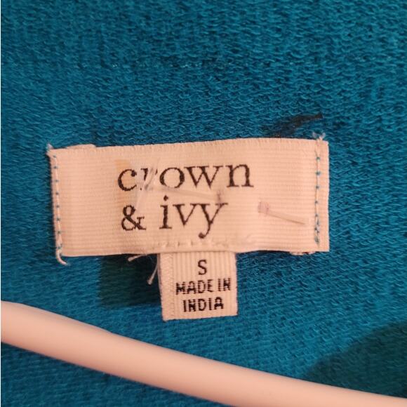 Crown & Ivy Turquoise Beaded Embroidered Blouse - Small Pom-Pom Hems Unique - Picture 6 of 9